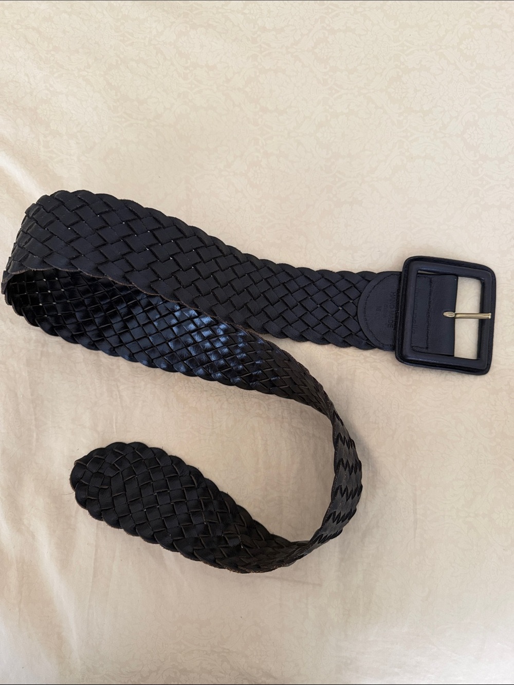 Linea Pelle Black Woven Leather Belt with Square Buckle
